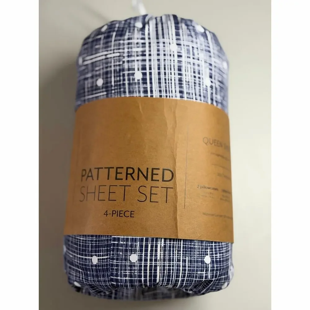 NEW! Casual Comfort iEnjoy QUEEN 4PC Premium Polka Dot Pattern Sheet Set Navy